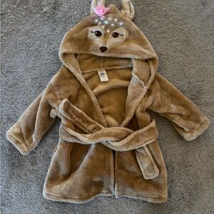 Kids Plush Deer Hooded Bathrobe - Brown